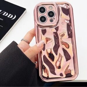 iPhone 14 Pro Max Wrinkle Embossed Electroplated Meteorite Rose Gold Case New 🔥